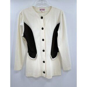 Women’s Vintage Metro Sport Ivory Button Sweater Size Medium Cinched Waist